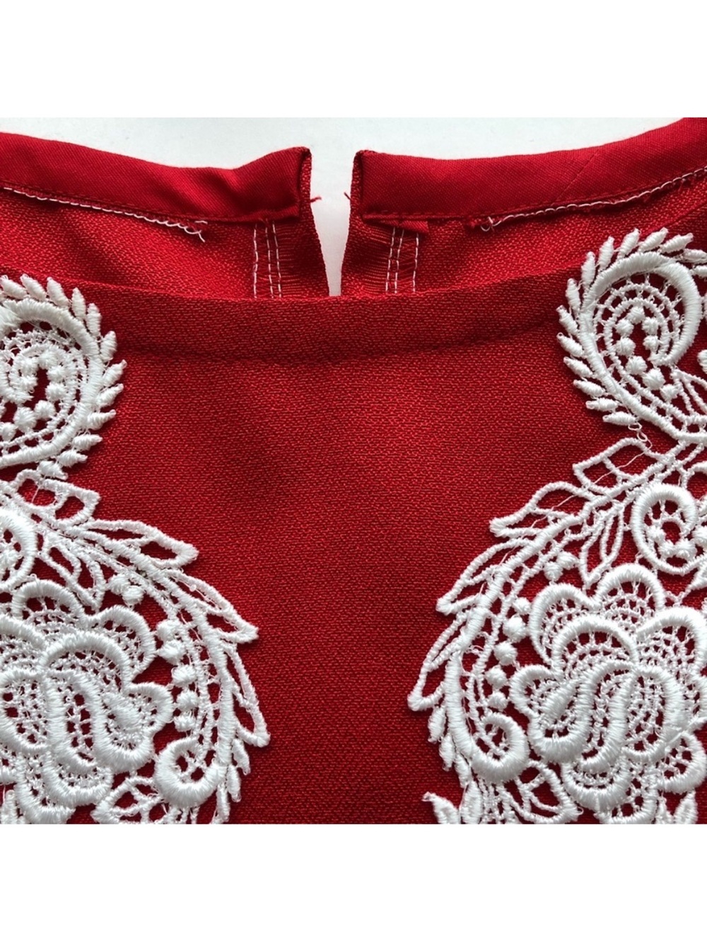 Handmade Red Maxi Dress Lace Appliqué Long Sleeve XXS–XS - Picture 12 of 16